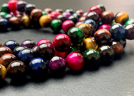 6mm 8mm 10mm AAA Smooth Round Pink Gold Green Blue Brown Yellow Tiger Eye Gemstone Beads Top Quality Mixed Color Tiger Eye Loose Beads #2679