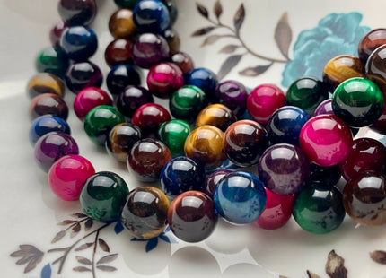 6mm 8mm 10mm AAA Smooth Round Pink Gold Green Blue Brown Yellow Tiger Eye Gemstone Beads Top Quality Mixed Color Tiger Eye Loose Beads #2679