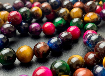 6mm 8mm 10mm AAA Smooth Round Pink Gold Green Blue Brown Yellow Tiger Eye Gemstone Beads Top Quality Mixed Color Tiger Eye Loose Beads #2679