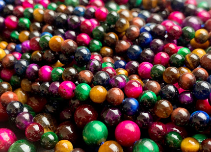 6mm 8mm 10mm AAA Smooth Round Pink Gold Green Blue Brown Yellow Tiger Eye Gemstone Beads Top Quality Mixed Color Tiger Eye Loose Beads #2679