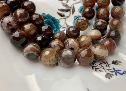 BEST DEAL 12mm 16mm Faceted Round Fire Agate Gemstone Beads Heat Treated Dark Toffee Color Natural Gemstone Agate 15.5 Inches Strand #2680