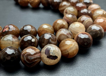 BEST DEAL 12mm 16mm Faceted Round Fire Agate Gemstone Beads Heat Treated Dark Toffee Color Natural Gemstone Agate 15.5 Inches Strand #2680