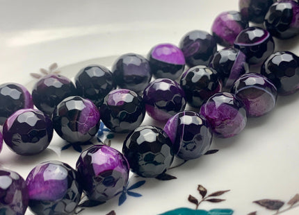 BEST DEAL 14 mm Faceted Round Fire Agate Gemstone Beads Heat Treated Purple And Black Color Natural Gemstone Agate 15.5 Inches Strand #2683