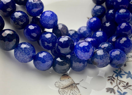 16 mm Faceted Round Fire Agate Gemstone Beads Heat Treated Royal Blue And Black Color Agate Loose Beads 15.5 Inches Strand #2684
