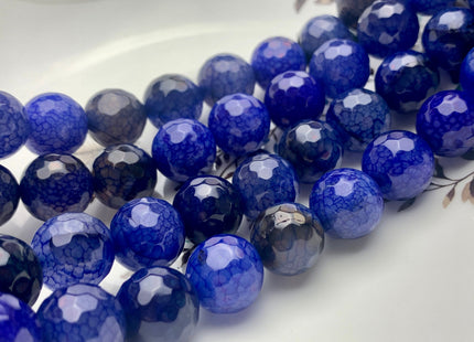 16 mm Faceted Round Fire Agate Gemstone Beads Heat Treated Royal Blue And Black Color Agate Loose Beads 15.5 Inches Strand #2684