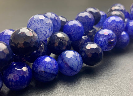 16 mm Faceted Round Fire Agate Gemstone Beads Heat Treated Royal Blue And Black Color Agate Loose Beads 15.5 Inches Strand #2684