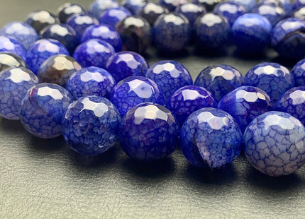 16 mm Faceted Round Fire Agate Gemstone Beads Heat Treated Royal Blue And Black Color Agate Loose Beads 15.5 Inches Strand #2684