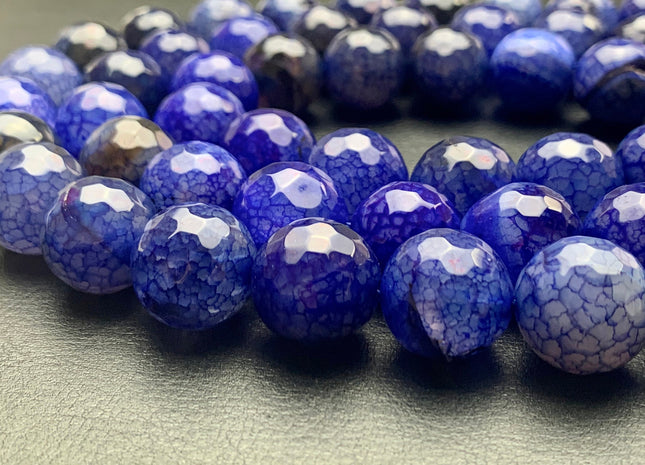 16 mm Faceted Round Fire Agate Gemstone Beads Heat Treated Royal Blue And Black Color Agate Loose Beads 15.5 Inches Strand #2684