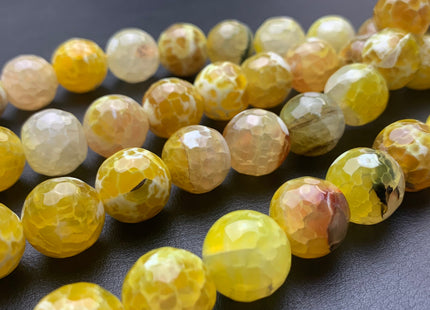 BEST DEAL 14mm 16mm Faceted Round Fire Agate Gemstone Beads Heat Treated Mixed Green Yellow Lemon Color Agate 15.5 Inches Strand #2685