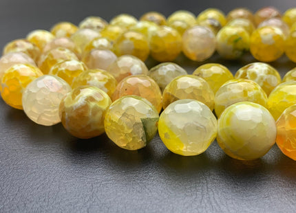 BEST DEAL 14mm 16mm Faceted Round Fire Agate Gemstone Beads Heat Treated Mixed Green Yellow Lemon Color Agate 15.5 Inches Strand #2685
