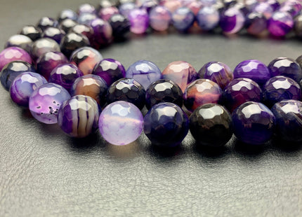 12mm 14mm 16mm Faceted Round Fire Agate Gemstone Bead Heat Treated Mixed Blue Purple Black Color Natural Agate 15.5 Inches Strand #2657