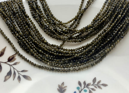 BEST DEAL 2.5 mm Gold Sheen Faceted Round Tiny Obsidian Gemstone Beads Genuine Natural Obsidian Loose Beads 15.5 Inches Strand #2532