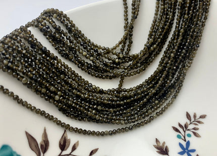 BEST DEAL 2.5 mm Gold Sheen Faceted Round Tiny Obsidian Gemstone Beads Genuine Natural Obsidian Loose Beads 15.5 Inches Strand #2532