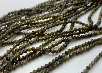 BEST DEAL 2.5 mm Gold Sheen Faceted Round Tiny Obsidian Gemstone Beads Genuine Natural Obsidian Loose Beads 15.5 Inches Strand #2532