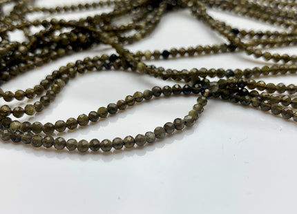 BEST DEAL 2.5 mm Gold Sheen Faceted Round Tiny Obsidian Gemstone Beads Genuine Natural Obsidian Loose Beads 15.5 Inches Strand #2532