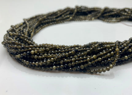 BEST DEAL 2.5 mm Gold Sheen Faceted Round Tiny Obsidian Gemstone Beads Genuine Natural Obsidian Loose Beads 15.5 Inches Strand #2532