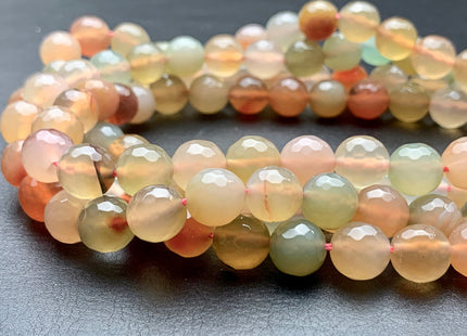 14 mm Faceted Round Fire Agate Gemstone Beads Heat Treated Mixed Peach Orange Green Color Natural Fire Agate 15.5 Inches Strand #2698