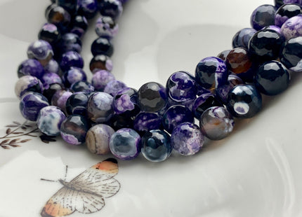 BEST DEAL 10 mm Faceted Round Fire Agate Gemstone Beads Heat Treated Multi Purple Gray White Black Color Agate 15.5 Inches Strand #2700