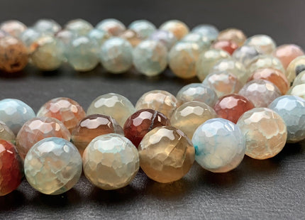 10mm 12mm Faceted Round Fire Agate Gemstone Beads Heat Treated Multi Green Orange Champagne Color Agate 15.5 Inches Strand #2701