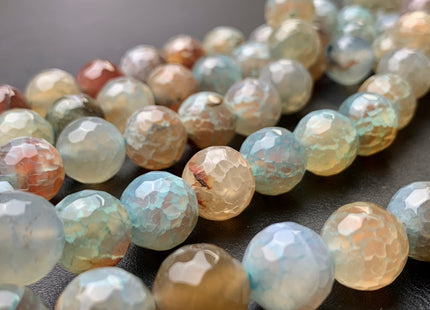 10mm 12mm Faceted Round Fire Agate Gemstone Beads Heat Treated Multi Green Orange Champagne Color Agate 15.5 Inches Strand #2701