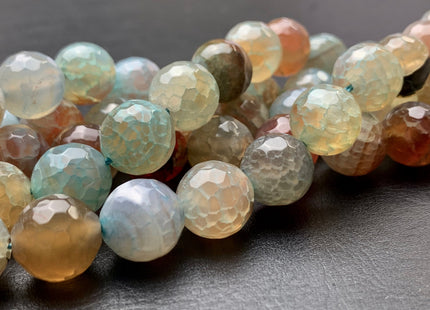 10mm 12mm Faceted Round Fire Agate Gemstone Beads Heat Treated Multi Green Orange Champagne Color Agate 15.5 Inches Strand #2701