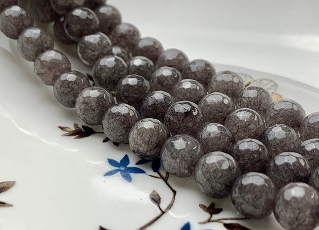 BEST DEAL 10 mm Faceted Round Fire Agate Gemstone Beads Heat Treated Gray Color Agate Loose Beads 15.5 Inches Strand #2690