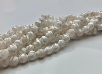 6 mm 8 mm 10 mm 12 mm AAA DZI Tibetan Agate Faceted Round White Wave Stripe Tibetan Agate Gemstone Loose Beads #2565
