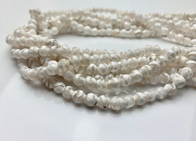 6 mm 8 mm 10 mm 12 mm AAA DZI Tibetan Agate Faceted Round White Wave Stripe Tibetan Agate Gemstone Loose Beads #2565