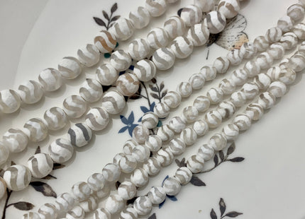 6 mm 8 mm 10 mm 12 mm AAA DZI Tibetan Agate Faceted Round White Wave Stripe Tibetan Agate Gemstone Loose Beads #2565