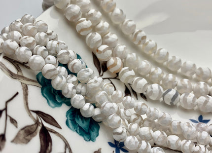 6 mm 8 mm 10 mm 12 mm AAA DZI Tibetan Agate Faceted Round White Wave Stripe Tibetan Agate Gemstone Loose Beads #2565