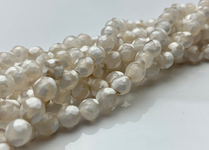 6 mm 8 mm 10 mm 12 mm AAA DZI Tibetan Agate Faceted Round Cream White Football Tibetan Agate Gemstone Loose Beads #2563