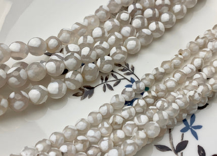 6 mm 8 mm 10 mm 12 mm AAA DZI Tibetan Agate Faceted Round Cream White Football Tibetan Agate Gemstone Loose Beads #2563