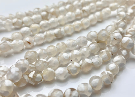 6 mm 8 mm 10 mm 12 mm AAA DZI Tibetan Agate Faceted Round Cream White Football Tibetan Agate Gemstone Loose Beads #2563
