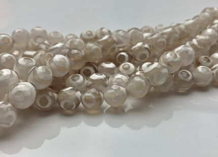 8 mm 10 mm AAA DZI Tibetan Agate Faceted Round Cream White Color Tibetan Agate Gemstone Loose Beads #2567