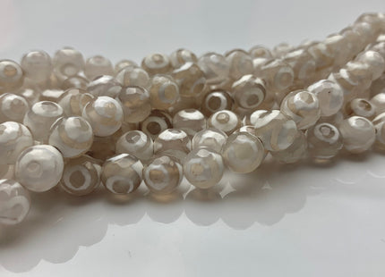 8 mm 10 mm AAA DZI Tibetan Agate Faceted Round Cream White Color Tibetan Agate Gemstone Loose Beads #2567