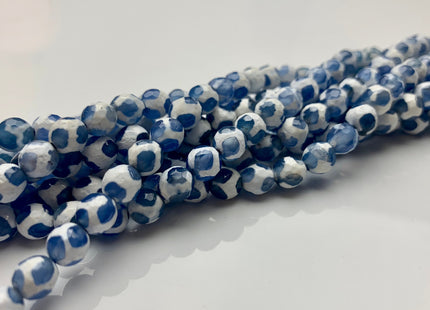 6mm 8mm AAA DZI Tibetan Agate Faceted Round Blue And White Football Tibetan Agate Gemstone Loose Beads #2566