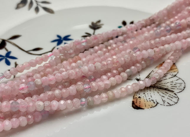 2.5-3x3-4 mm AAA Natural Color Faceted Rondelle Pink Morganite Gemstone Beads Quality Micro Faceted Morganite Gemstone Loose Beads #2436