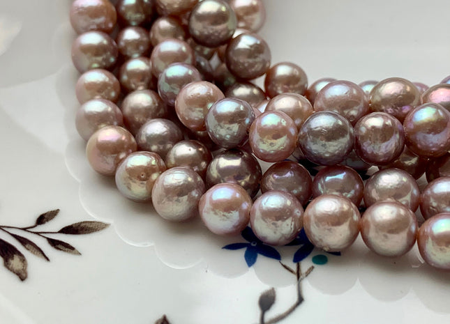 8-10 mm AAA Half Strand Large Hole Very Rare Dark Mauve Pink Baroque Pearl Bead 2.2 mm Hole Natural Round Edison Pearls #1968
