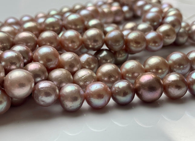 8-10 mm AAA Half Strand Large Hole Very Rare Dark Mauve Pink Baroque Pearl Bead 2.2 mm Hole Natural Round Edison Pearls #1968