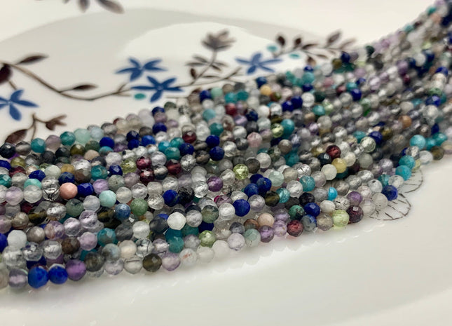 2 mm 2.5 mm Natural Faceted Round Mixed Color Quartz Gemstone Beads Genuine Natural Quartz Gemstone Loose Bead 15.5 Inches Strand #2548