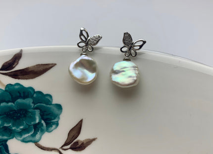 11-12 mm AAA Natural white Keshi Pearl Earring Studs W/925 Sterling Silver