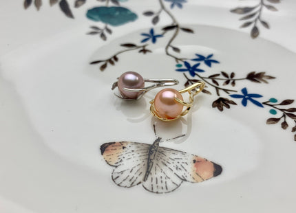 8.5 mm AAA Natural Mauve/Peach Pink Round Freshwater Pearl Pendant W/925 Sterling Silver/Gold Cage Design Genuine Pearl Jewelry #10003