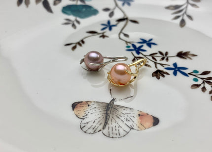 8.5 mm AAA Natural Mauve/Peach Pink Round Freshwater Pearl Pendant W/925 Sterling Silver/Gold Cage Design Genuine Pearl Jewelry #10003