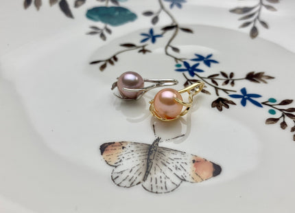 8.5 mm AAA Natural Mauve/Peach Pink Round Freshwater Pearl Pendant W/925 Sterling Silver/Gold Cage Design Genuine Pearl Jewelry #10003