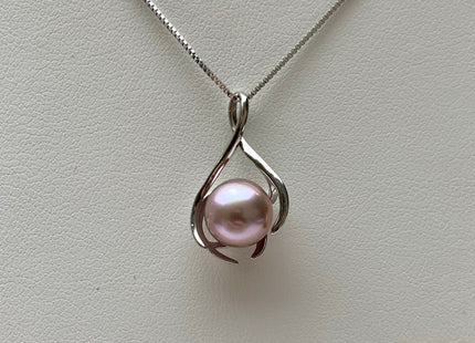 8.5 mm AAA Natural Mauve/Peach Pink Round Freshwater Pearl Pendant W/925 Sterling Silver/Gold Cage Design Genuine Pearl Jewelry #10003