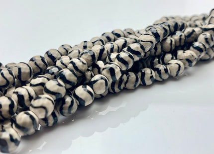 6mm 8mm 10mm 12mm AAA DZI Tibetan Agate Faceted Round Gray And Black Wave Line Tibetan Agate Gemstone Loose Beads #2571