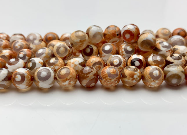 8 mm 10 mm 12 mm AAA DZI Tibetan Agate Faceted Round Orange Brown And White Eye Tibetan Agate Gemstone Loose Beads #2569