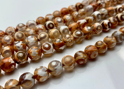 8 mm 10 mm 12 mm AAA DZI Tibetan Agate Faceted Round Orange Brown And White Eye Tibetan Agate Gemstone Loose Beads #2569