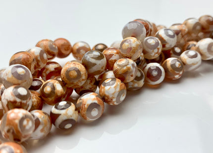 8 mm 10 mm 12 mm AAA DZI Tibetan Agate Faceted Round Orange Brown And White Eye Tibetan Agate Gemstone Loose Beads #2569