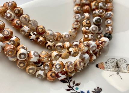 8 mm 10 mm 12 mm AAA DZI Tibetan Agate Faceted Round Orange Brown And White Eye Tibetan Agate Gemstone Loose Beads #2569